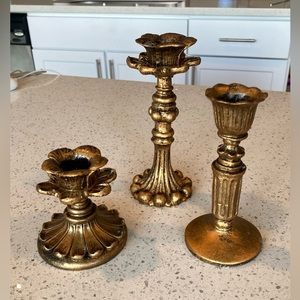 3 Brass Parisian Style Candle Stick Holder